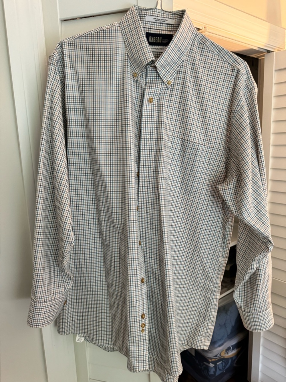 Men's Button-Down Check Shirt in White & Blue